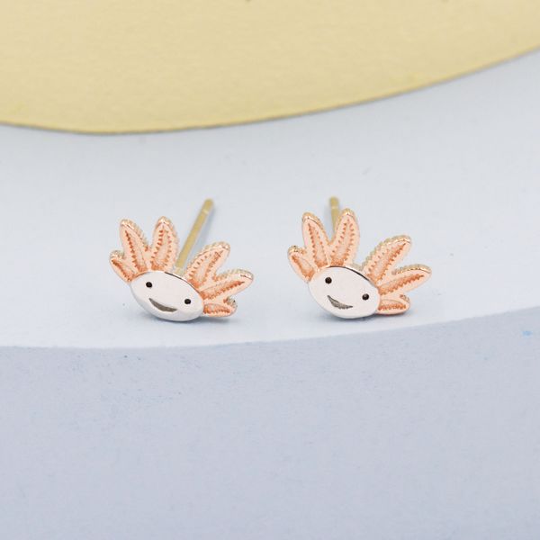 Axolotl Stud Earrings in Sterling Silver - Sea Creature Stud Earrings - Tiny Earrings - Pet Lover - Cute, Fun, Whimsical
