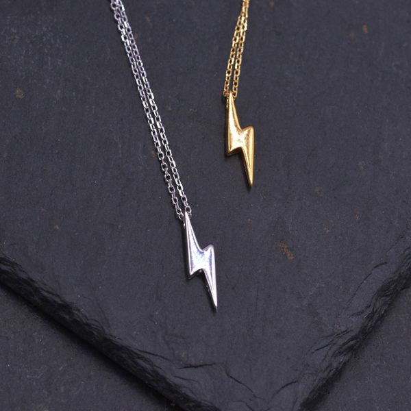 Sterling Silver Tiny Little Lightning Bolt Pendant Necklace, Gold or Silver, Tiny and Delicate