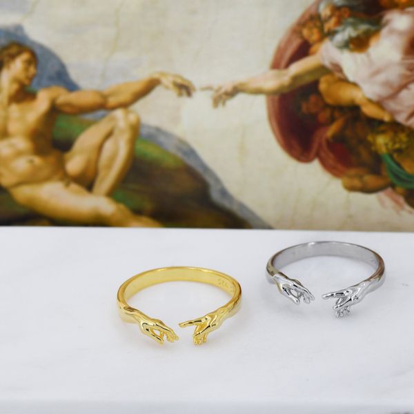 Sterling Silver Hand Ring, Adjustable Sized Ring, Creation of Adam Ring, US 5 - 9